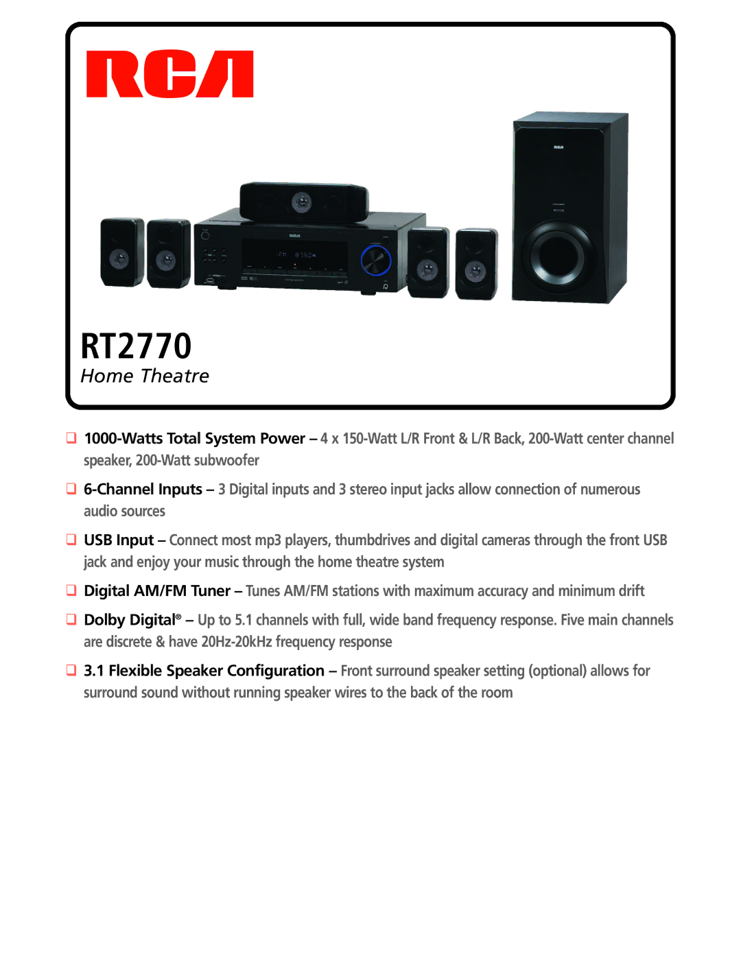 RCA RT2770 manual Home Theatre 