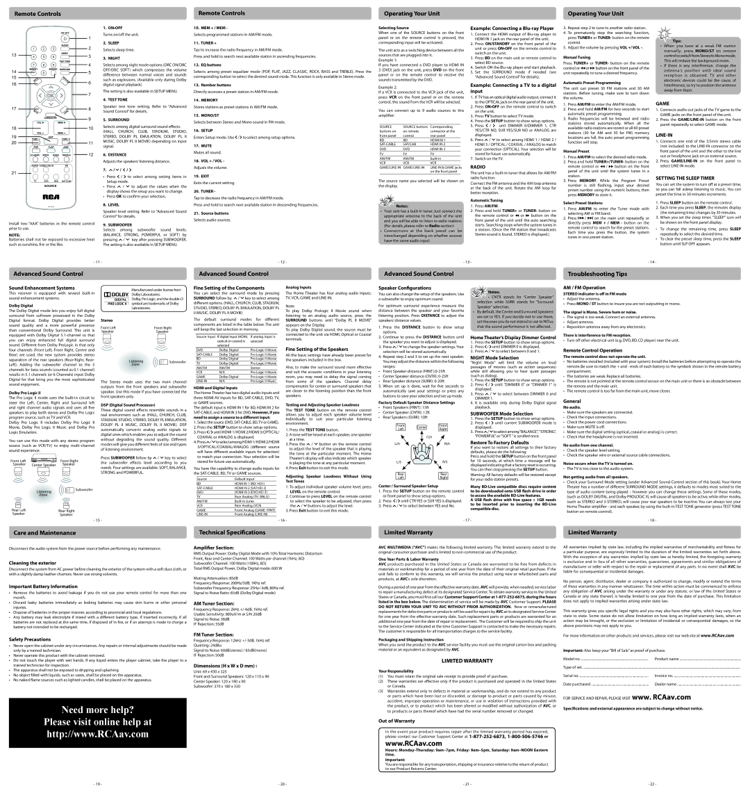 RCA RT2906 Example Connecting a TV to a digital input, Radio, Line-in, Setting the sleep timer, Sound Enhancement Systems 