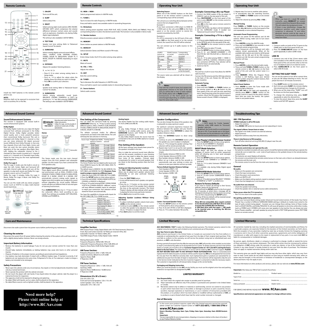 RCA RT2910 Example Connecting a TV to a digital input, Radio, Line-in, Setting the sleep timer, Sound Enhancement Systems 