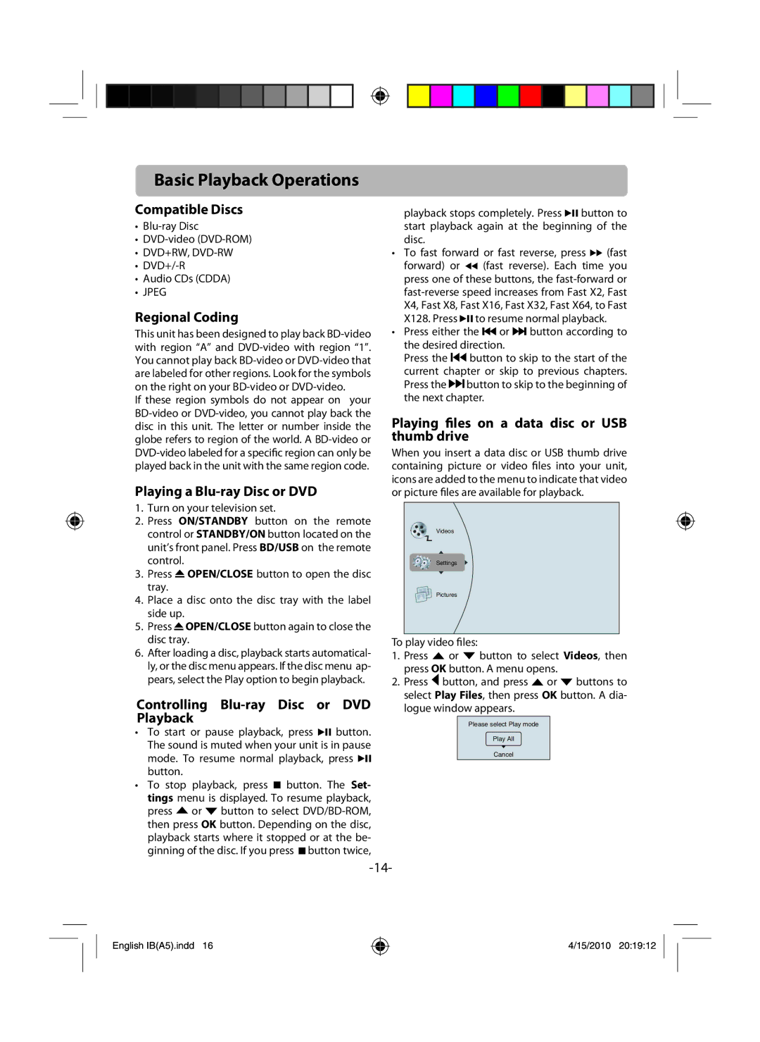 RCA RTB1100 user manual Basic Playback Operations 