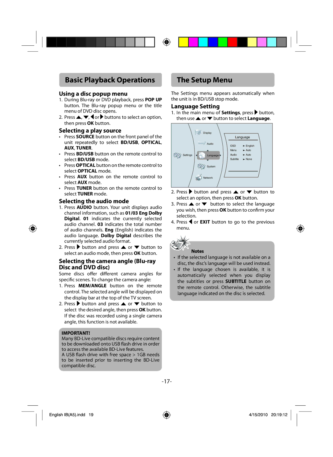 RCA RTB1100 user manual Setup Menu 