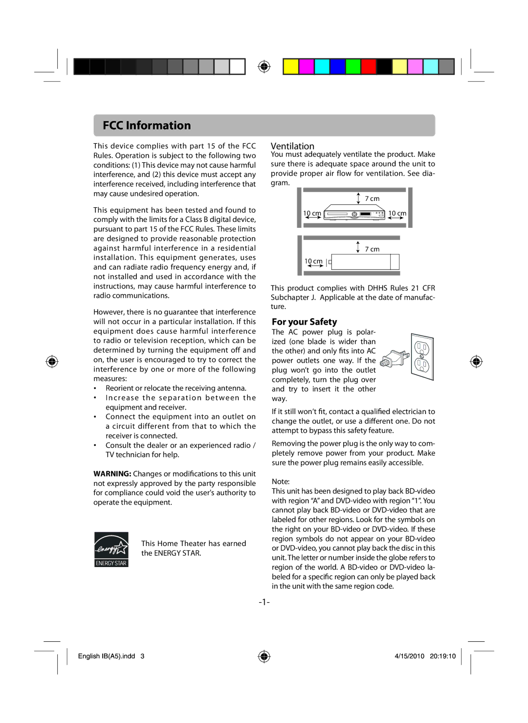 RCA RTB1100 user manual FCC Information, For your Safety 