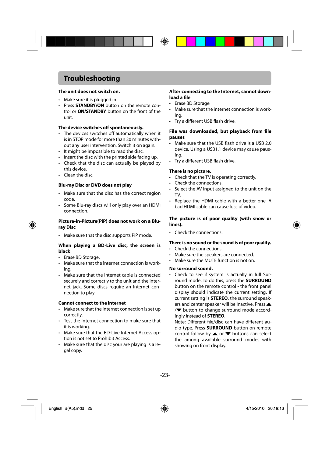 RCA RTB1100 user manual Troubleshooting 