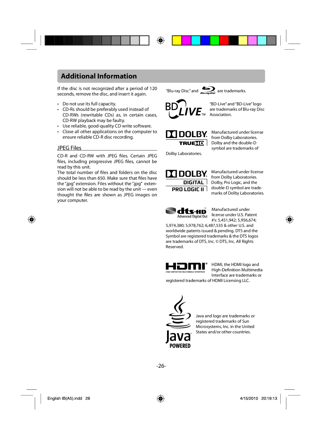 RCA RTB1100 user manual Jpeg Files, Do not use its full capacity 