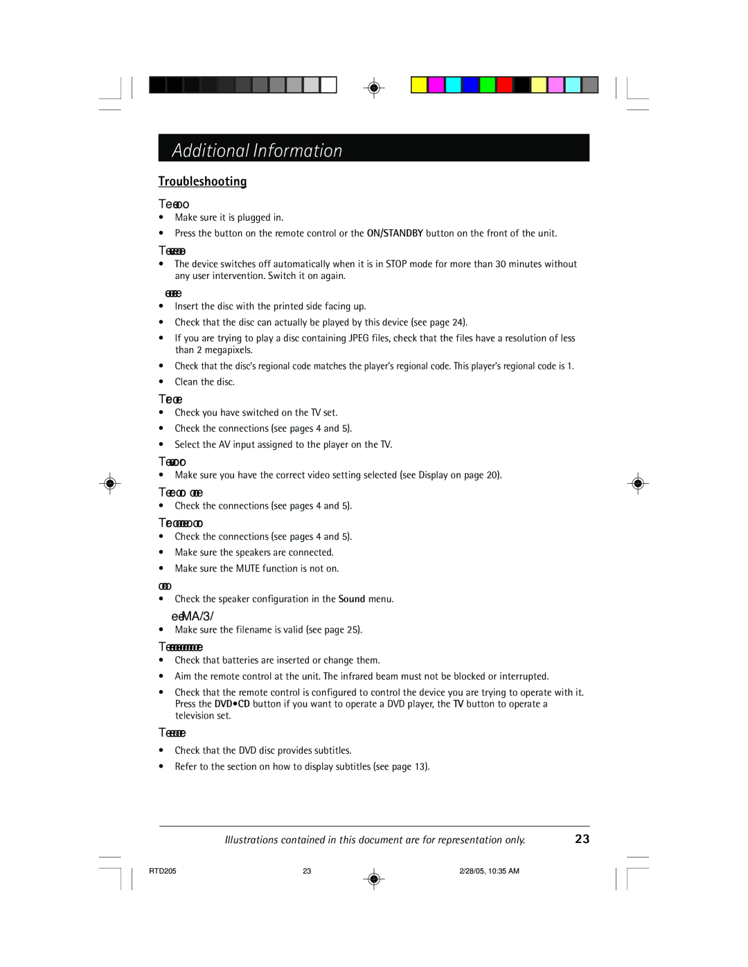 RCA RTD205 manual Additional Information, Troubleshooting 