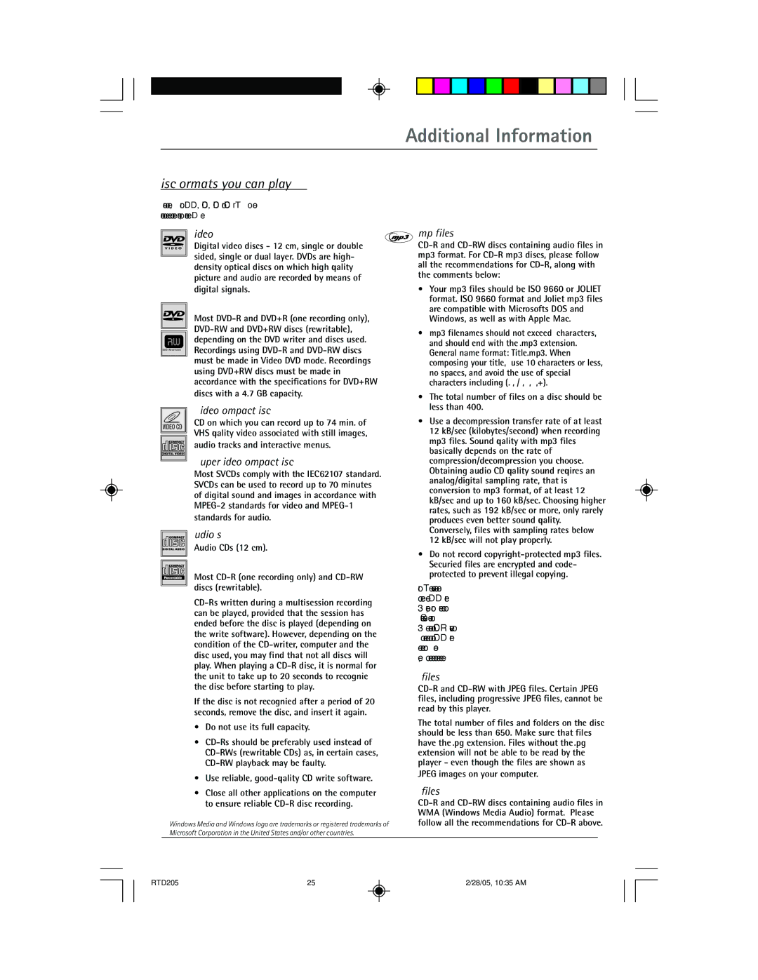 RCA RTD205 manual Disc Formats you can play 