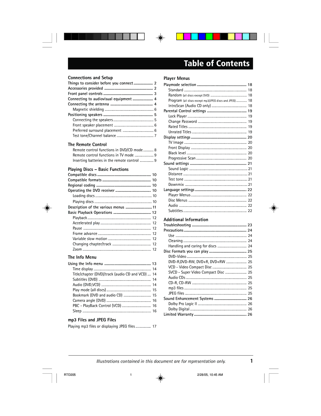 RCA RTD205 manual Table of Contents 