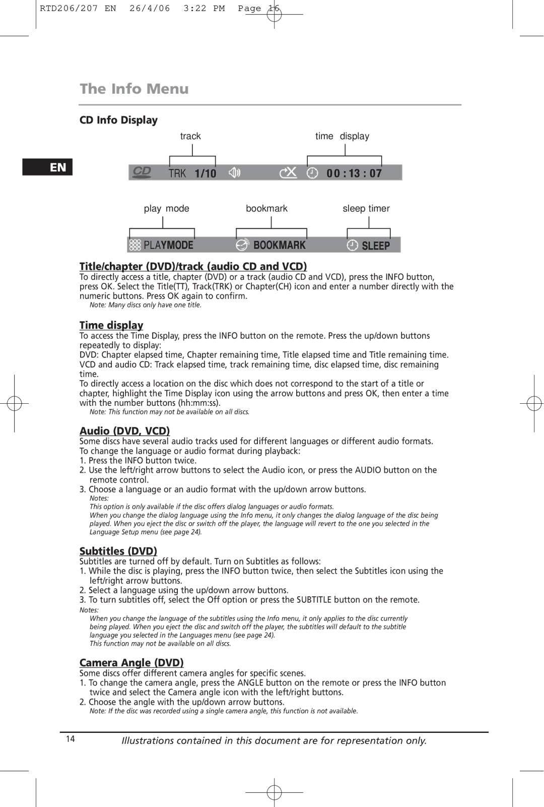 RCA RTD207, RTD206 manual Info Menu 