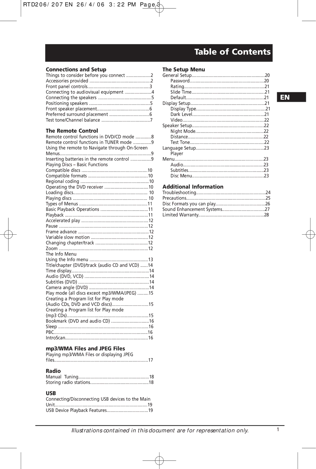 RCA RTD206, RTD207 manual Table of Contents 