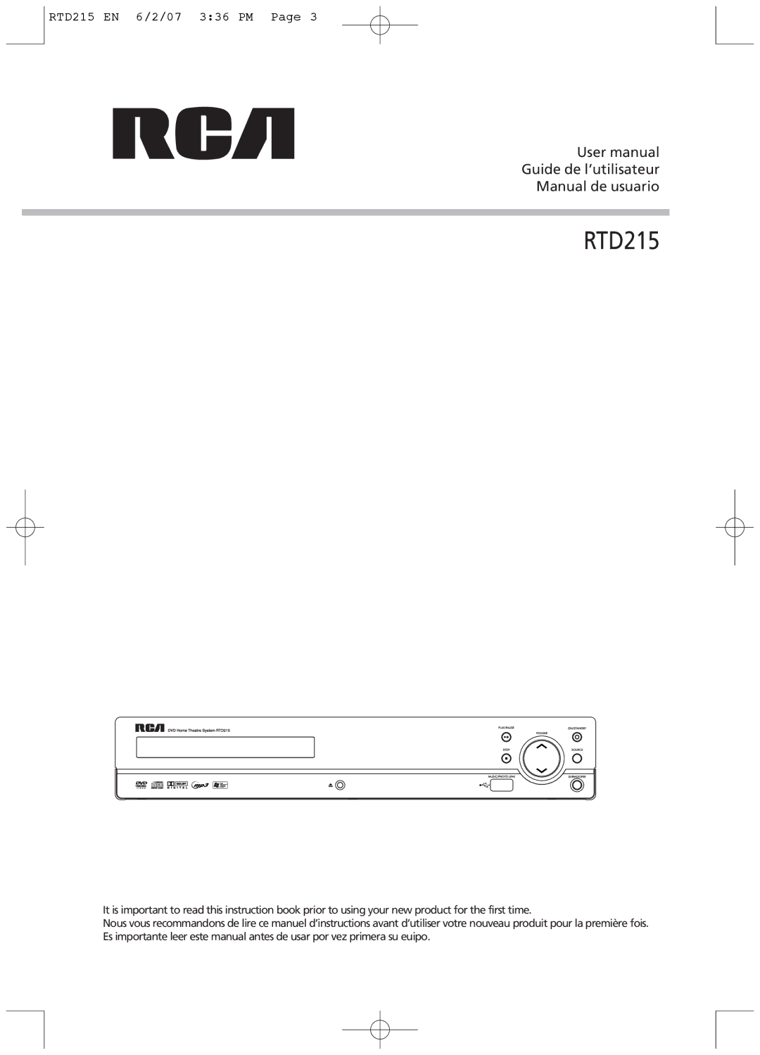 RCA RTD215 user manual 