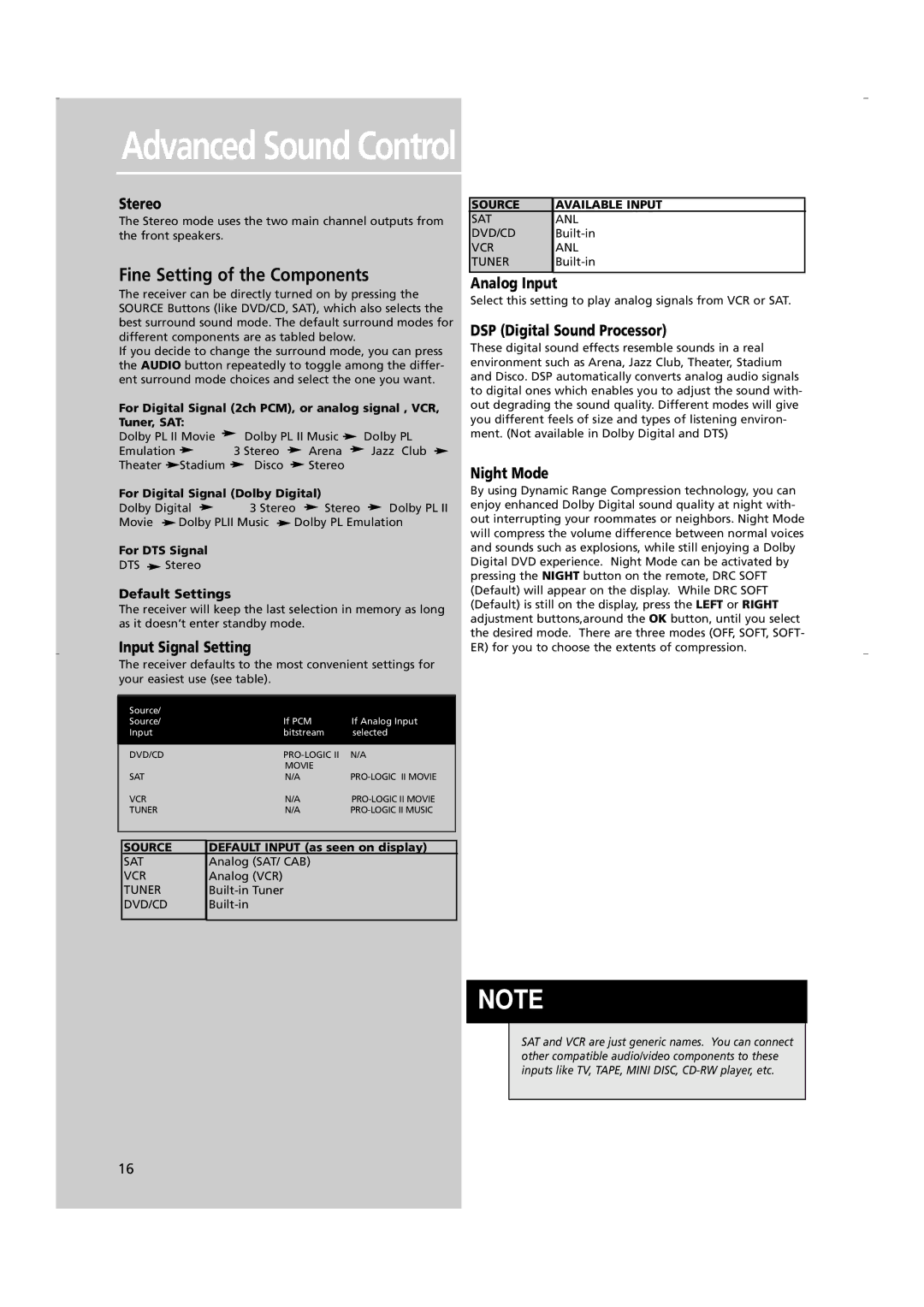 RCA RTD250 user manual Advanced Sound Control, Fine Setting of the Components 