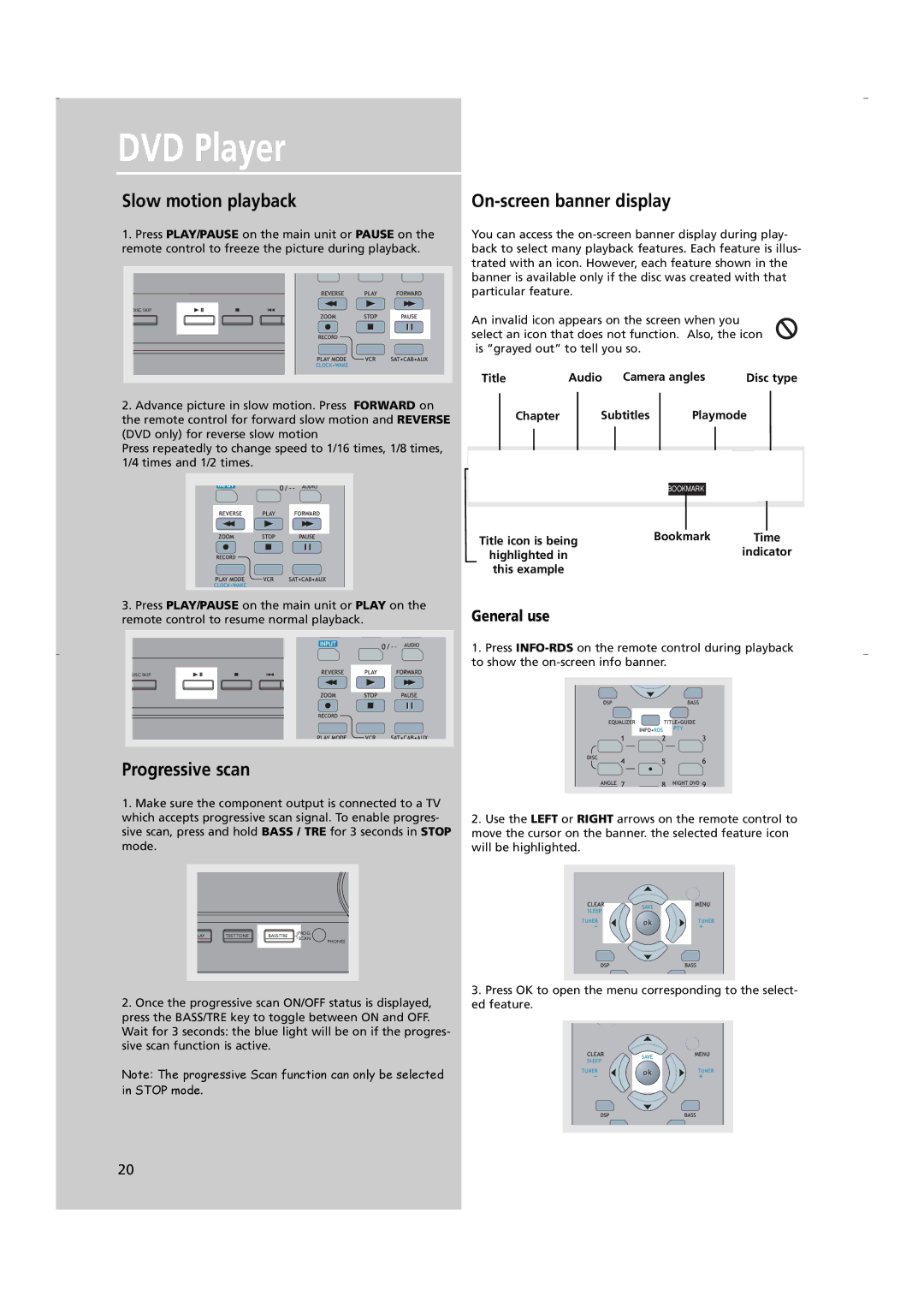 RCA RTD250 user manual DVD Player, Slow motion playback On-screen banner display, Progressive scan 