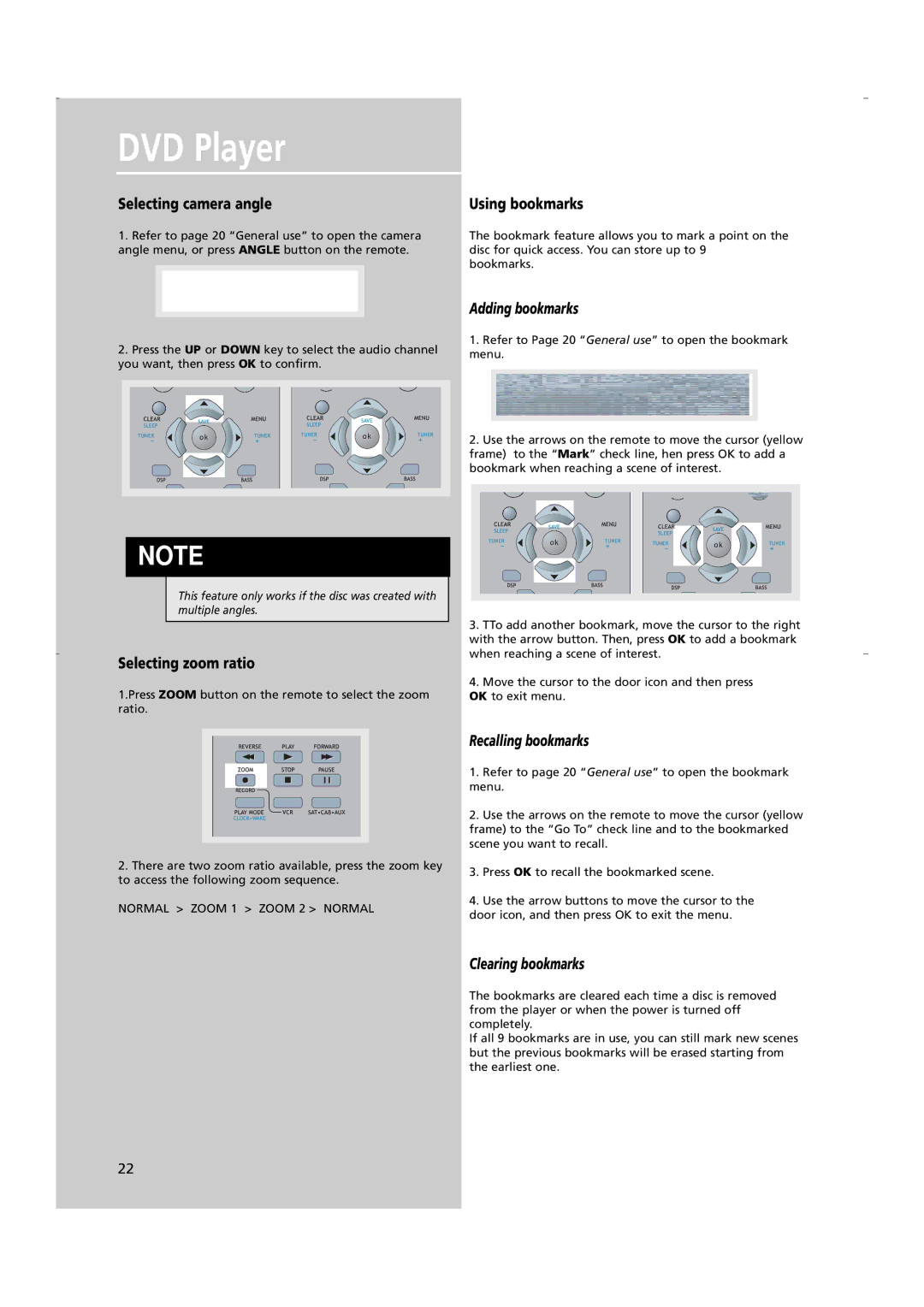 RCA RTD250 user manual Adding bookmarks, Recalling bookmarks, Clearing bookmarks 