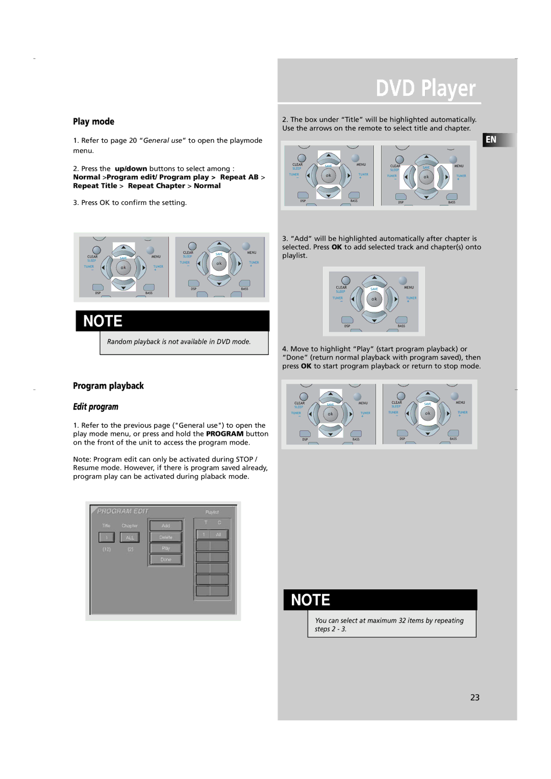 RCA RTD250 user manual Play mode, Program playback, Edit program 