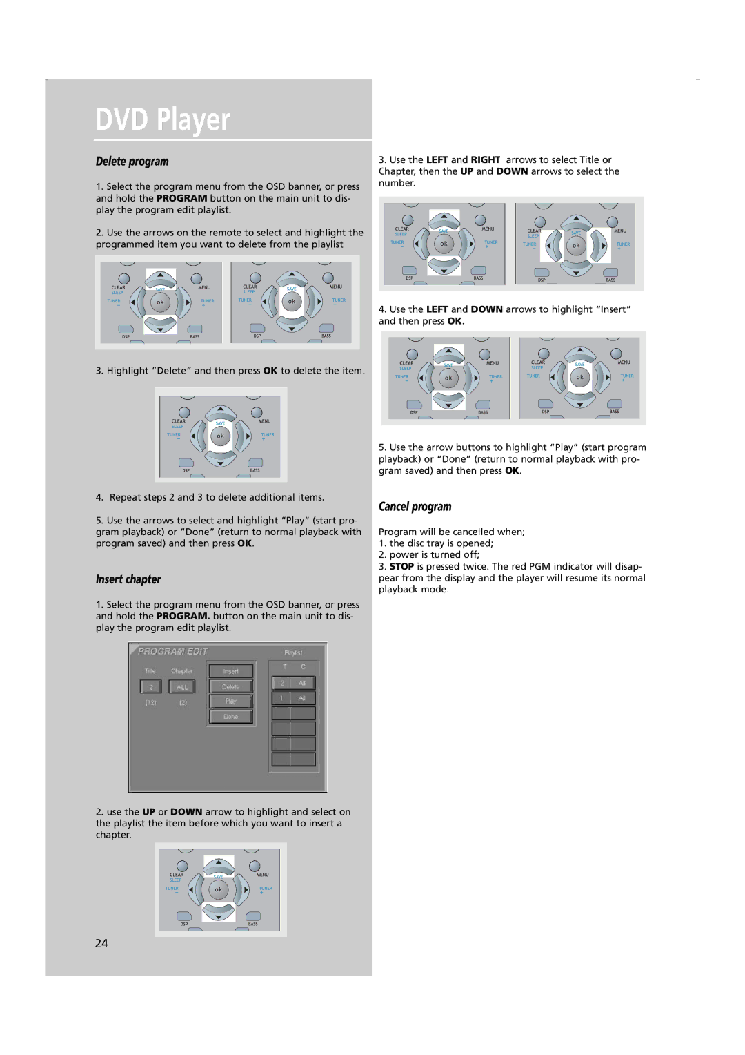 RCA RTD250 user manual Delete program, Cancel program, Insert chapter 