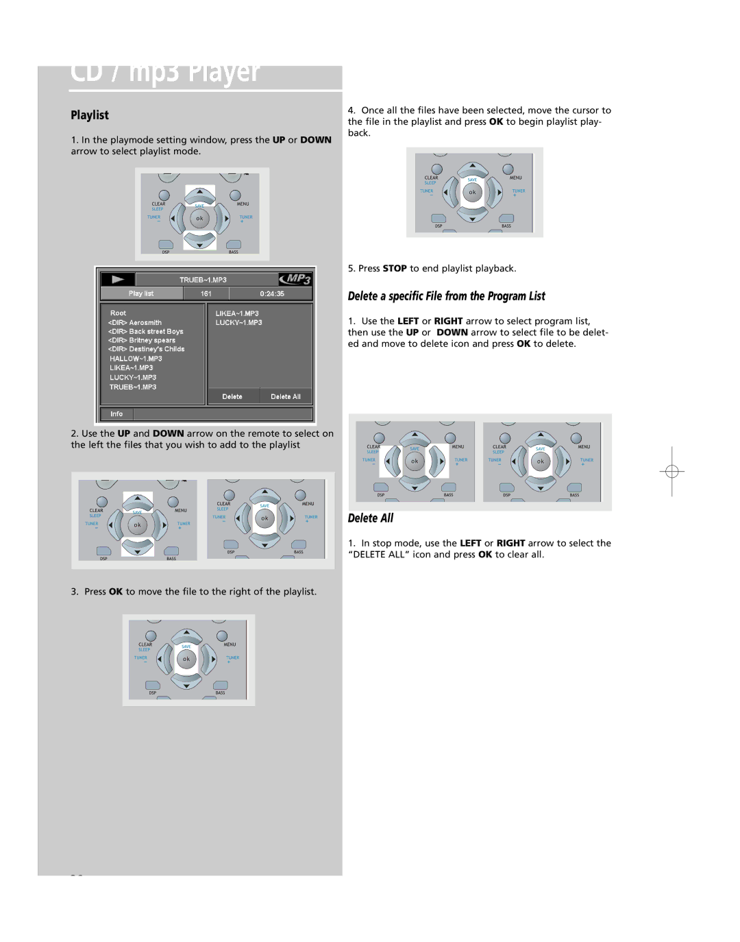 RCA RTD250 user manual Playlist, Delete a specific File from the Program List 