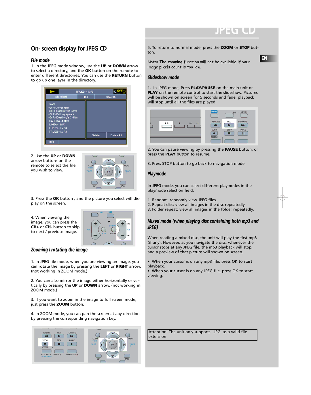 RCA RTD250 user manual Jpeg CD 