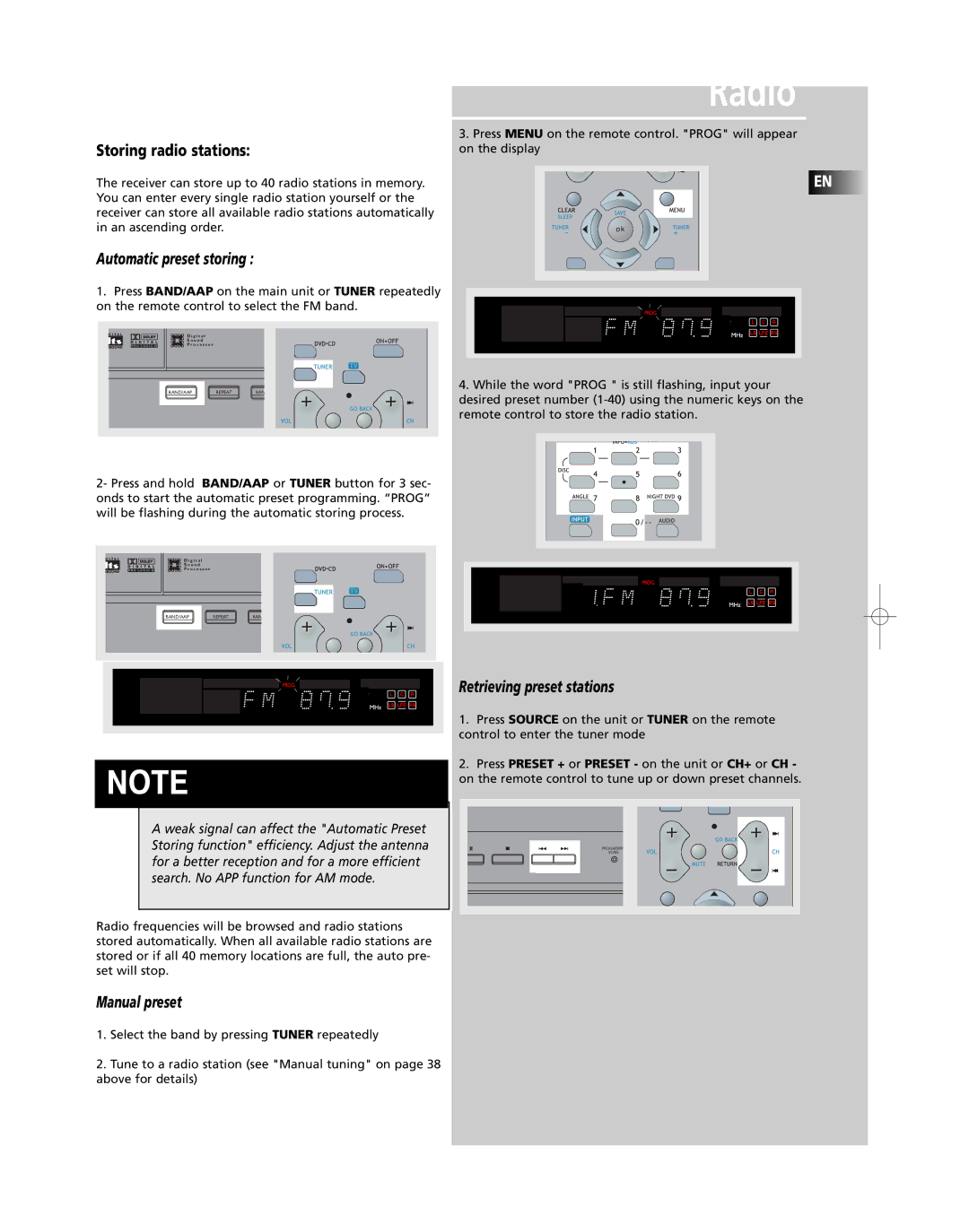 RCA RTD250 user manual Storing radio stations, Automatic preset storing 