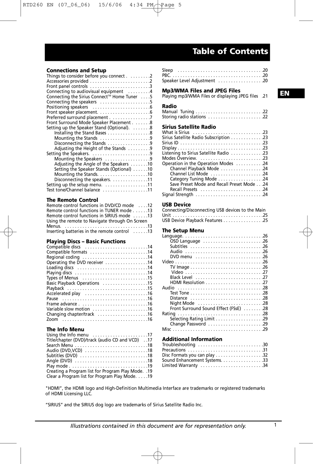 RCA RTD260 manual Table of Contents 