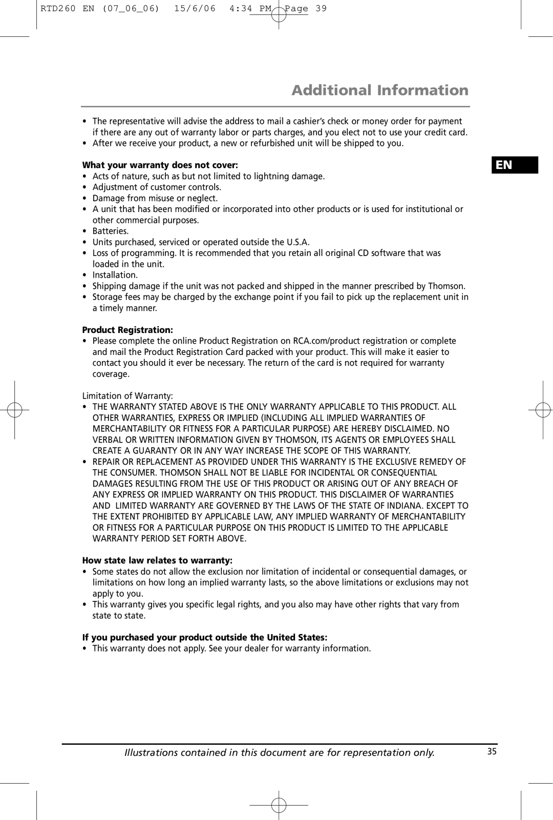 RCA RTD260 manual What your warranty does not cover, Product Registration, How state law relates to warranty 