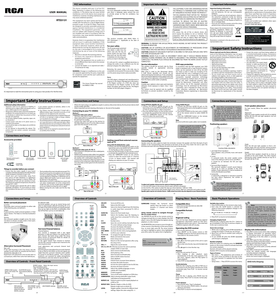 RCA RTD3131 user manual For your safety, Service information, DVD copy protection, Connecting to your TV Video 