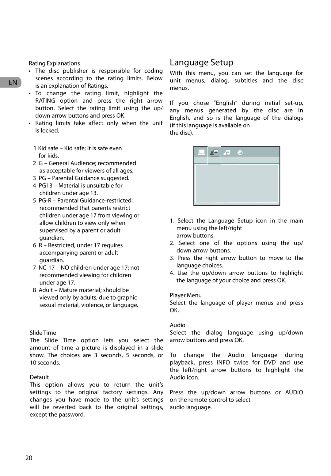 RCA RTD317 user manual Language Setup 