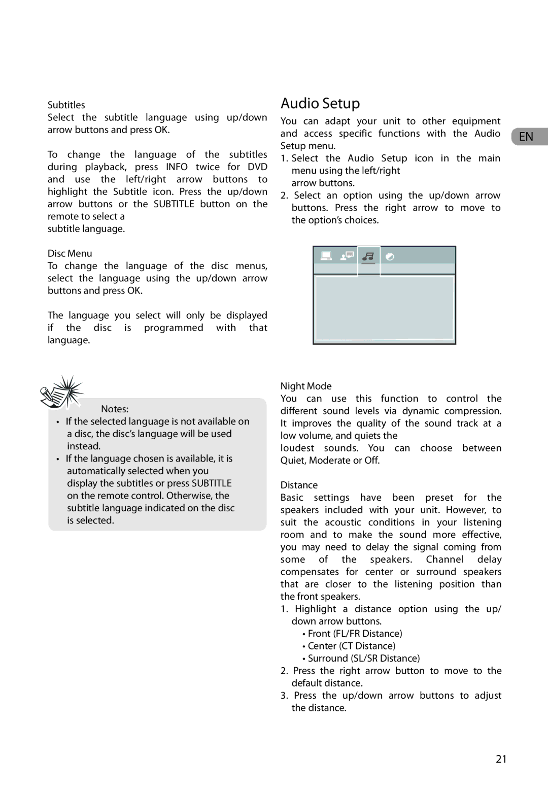 RCA RTD317 user manual Audio Setup 