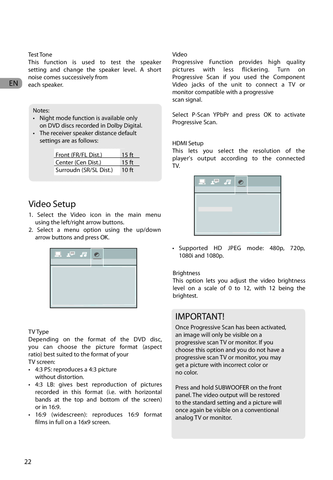 RCA RTD317 user manual Video Setup 