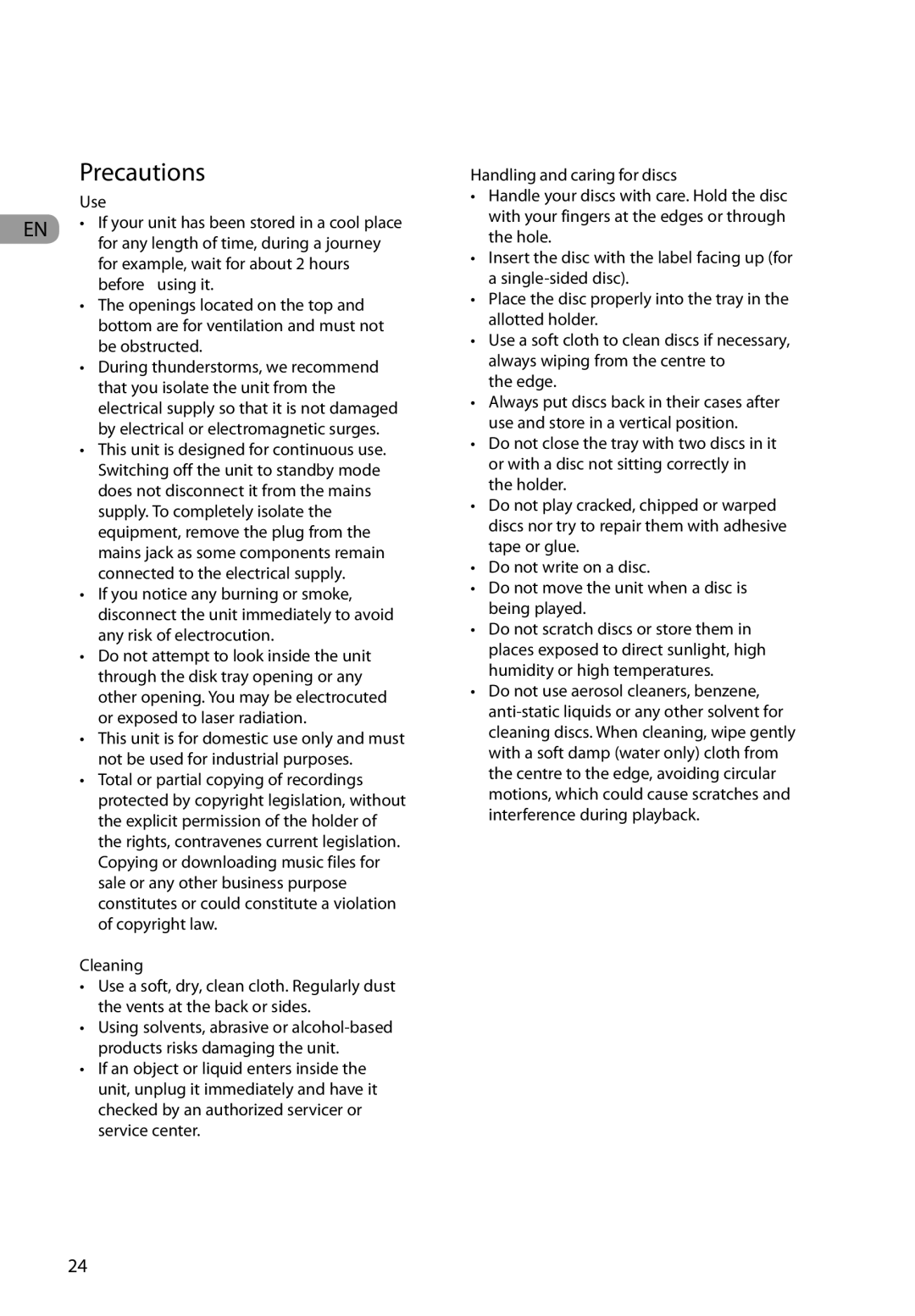 RCA RTD317 user manual Precautions, This unit is designed for continuous use, Edge 