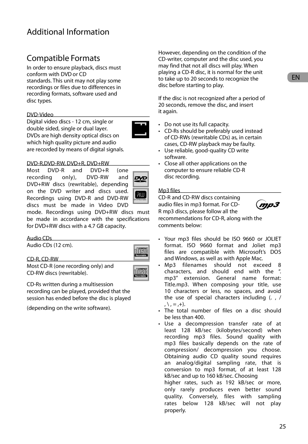 RCA RTD317 user manual Additional Information Compatible Formats 