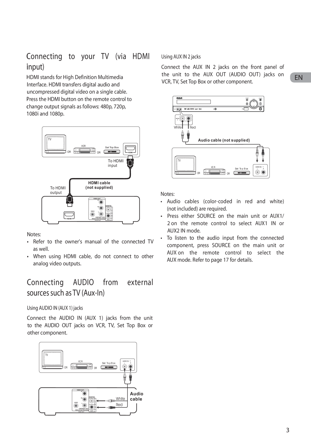 RCA RTD317 user manual Connecting to your TV via HDMI input 