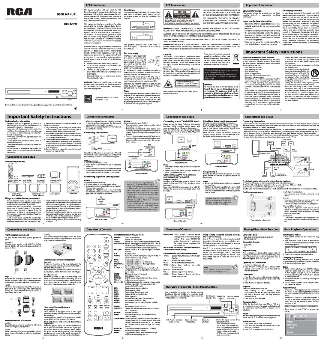 RCA RTD325W user manual Important Safety Instructions 
