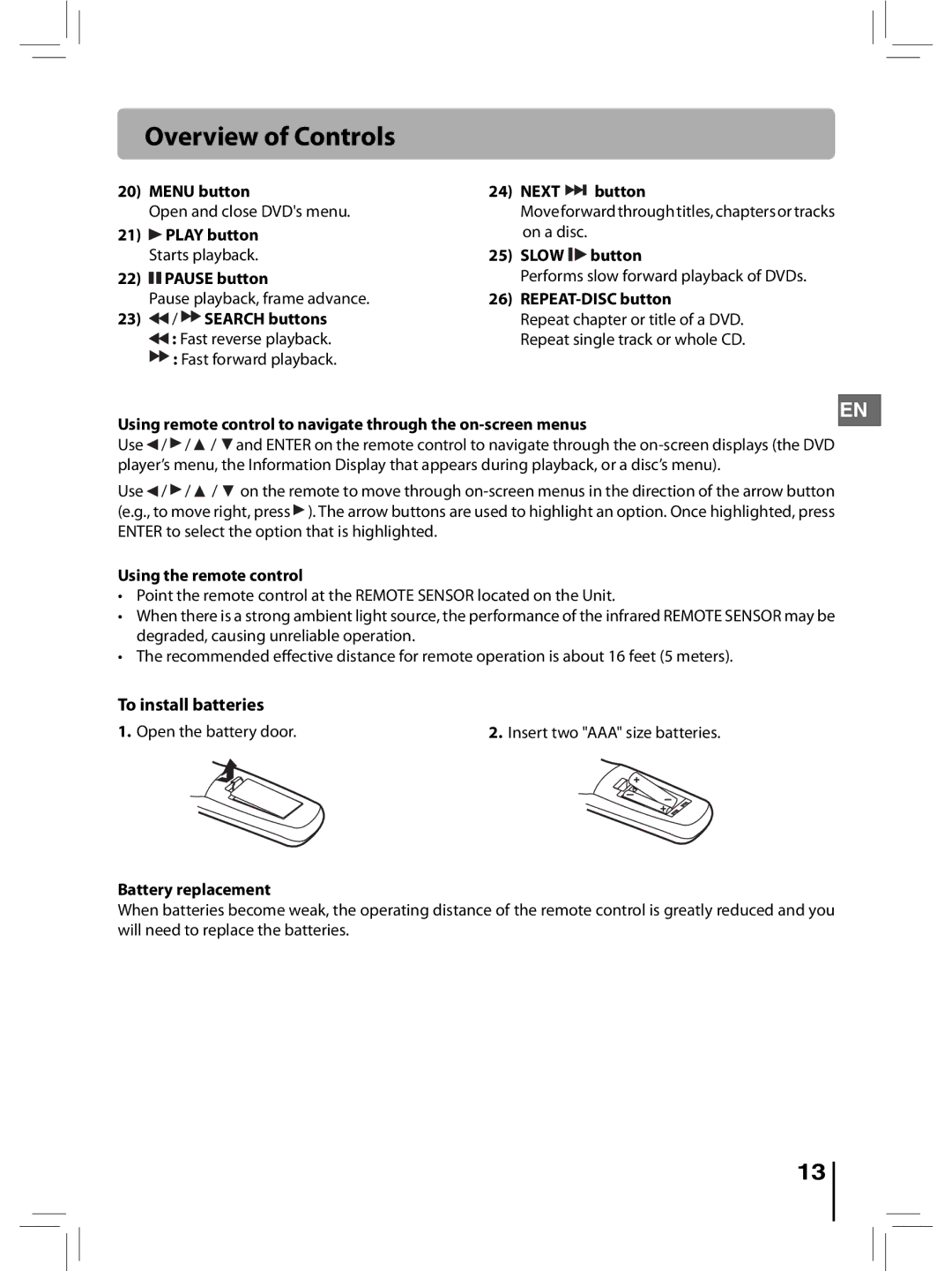 RCA RTD396 user manual To install batteries 