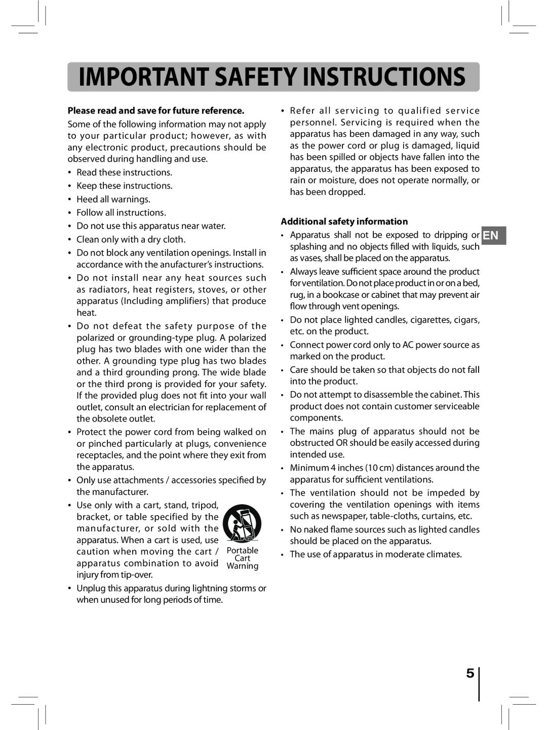 RCA RTD396 user manual Please read and save for future reference, Additional safety information 