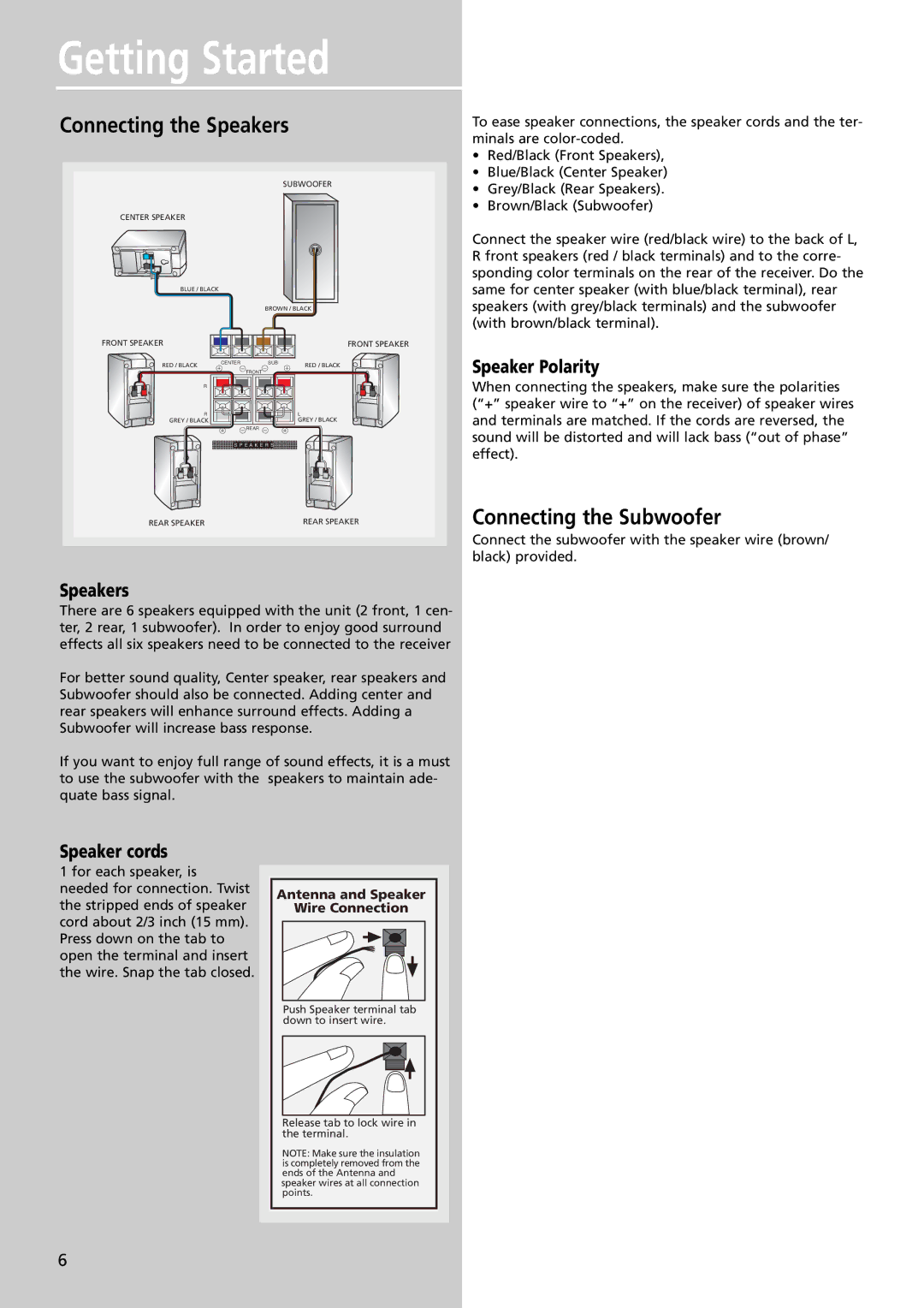 RCA RTDVD1 user manual Connecting the Subwoofer, Speaker Polarity, Speakers, Speaker cords 