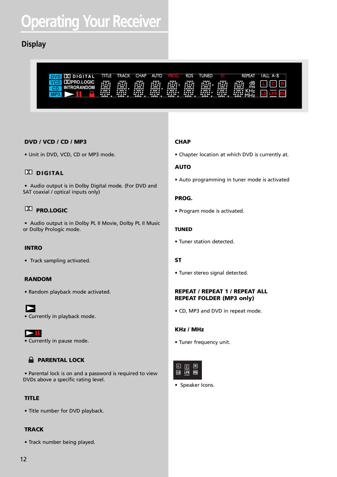 RCA RTDVD1 user manual Display, Auto programming in tuner mode is activated 