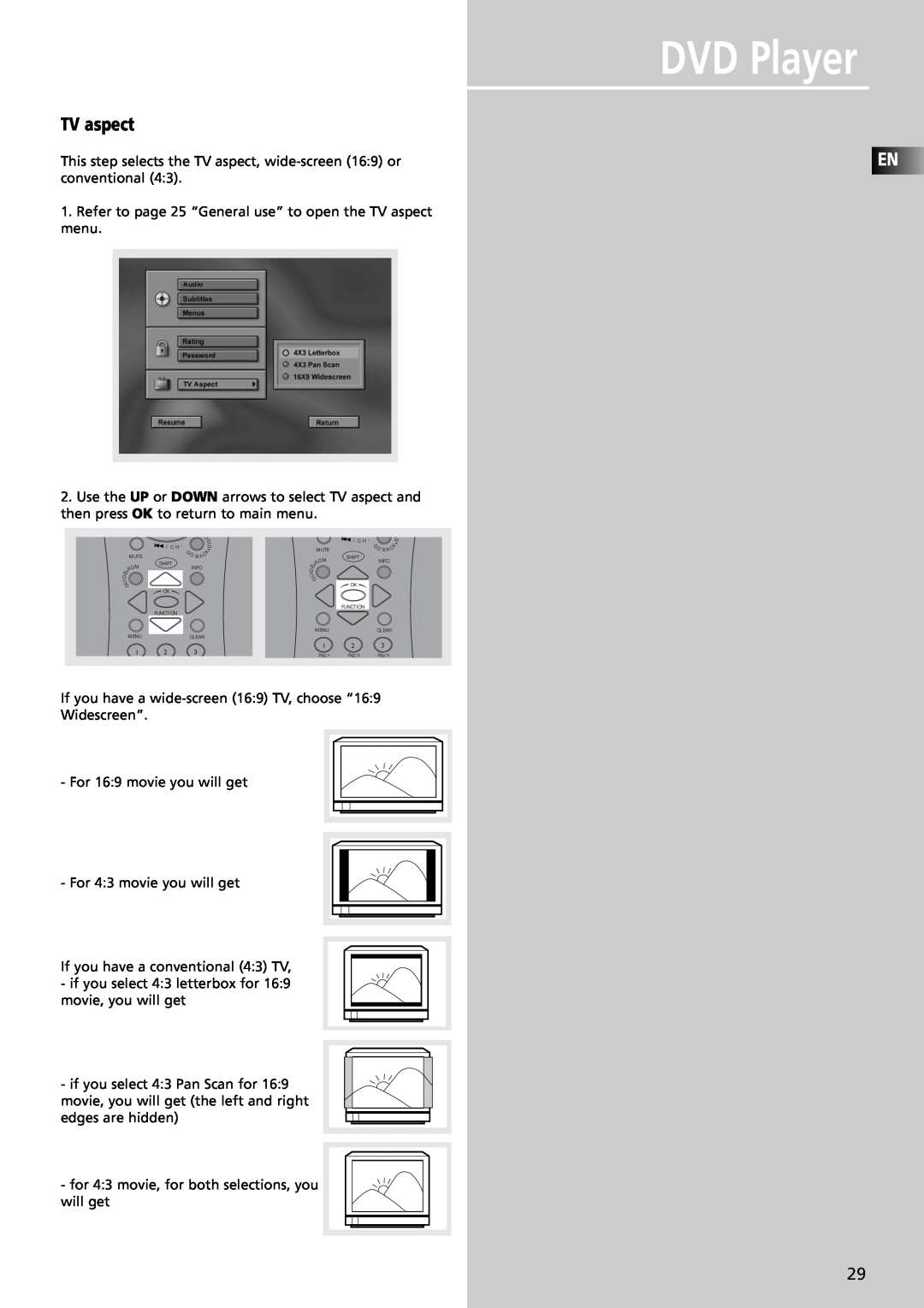 RCA RTDVD1 user manual TV aspect, DVD Player 