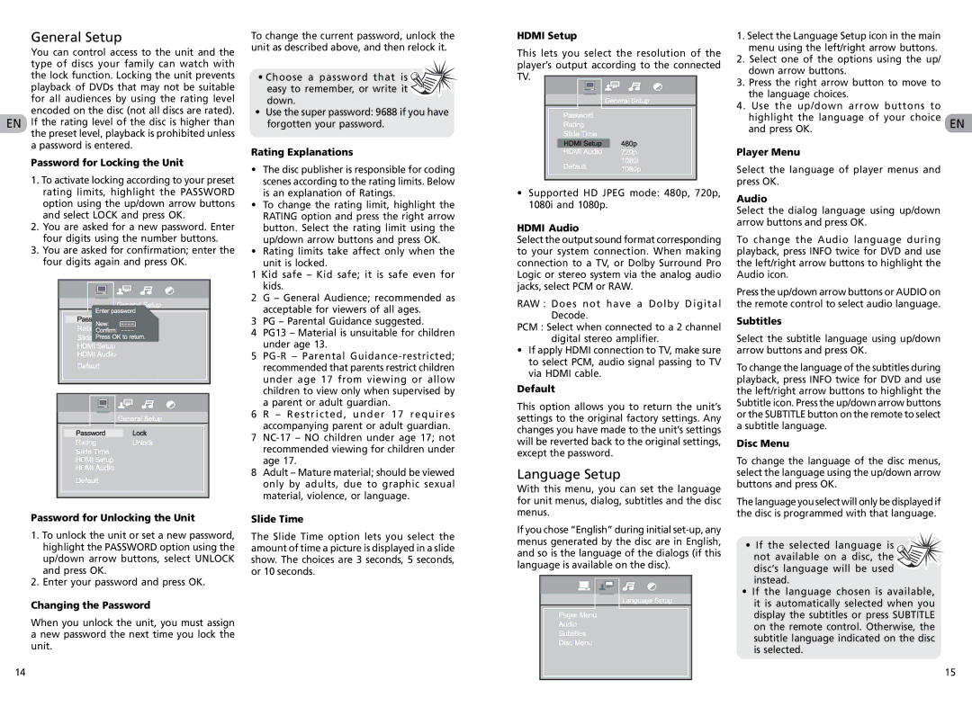 RCA RTS202 user manual General Setup, Language Setup 