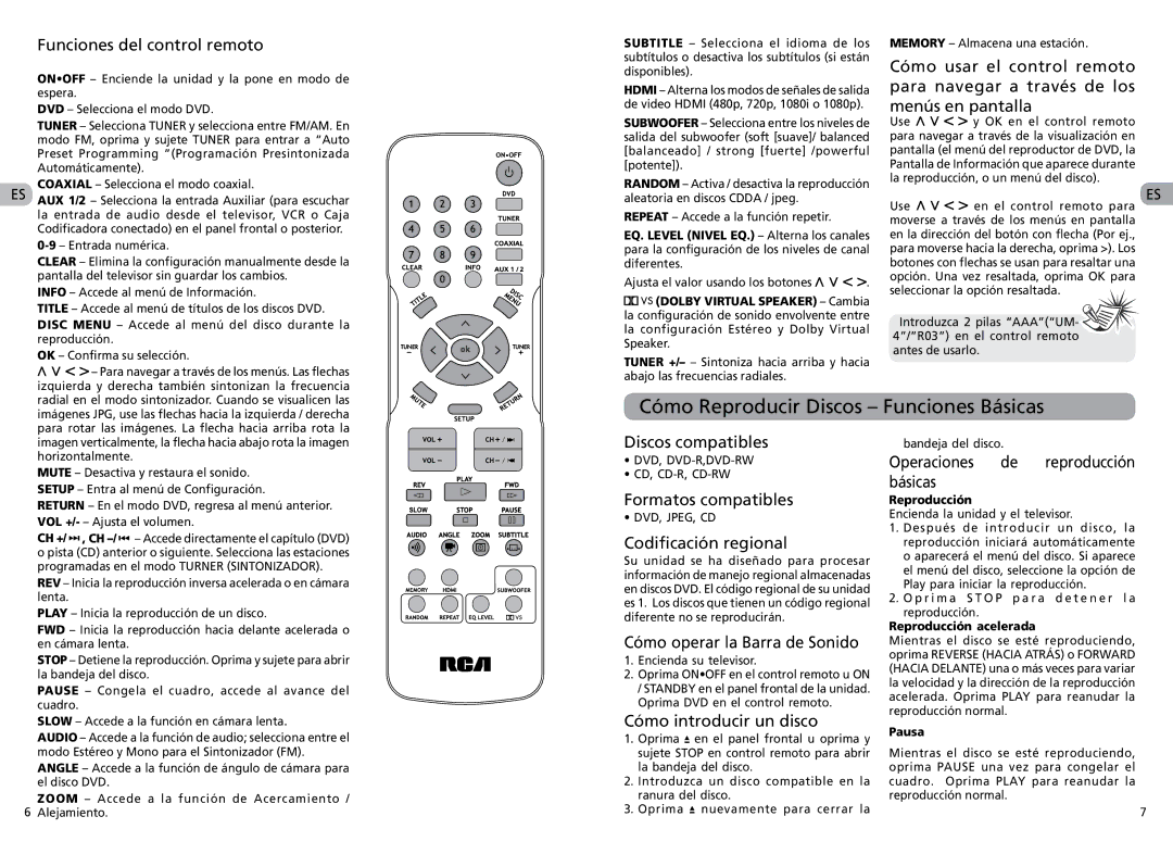 RCA RTS202 user manual Cómo Reproducir Discos Funciones Básicas 