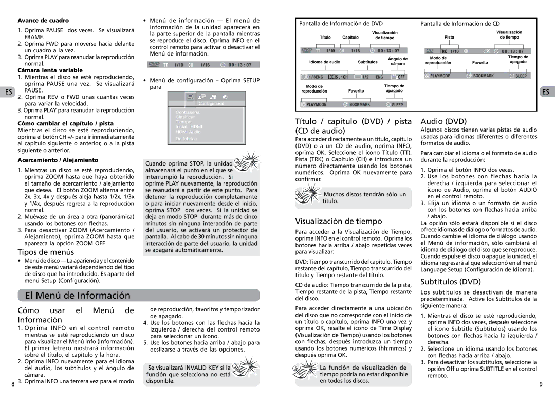 RCA RTS202 user manual El Menú de Información 