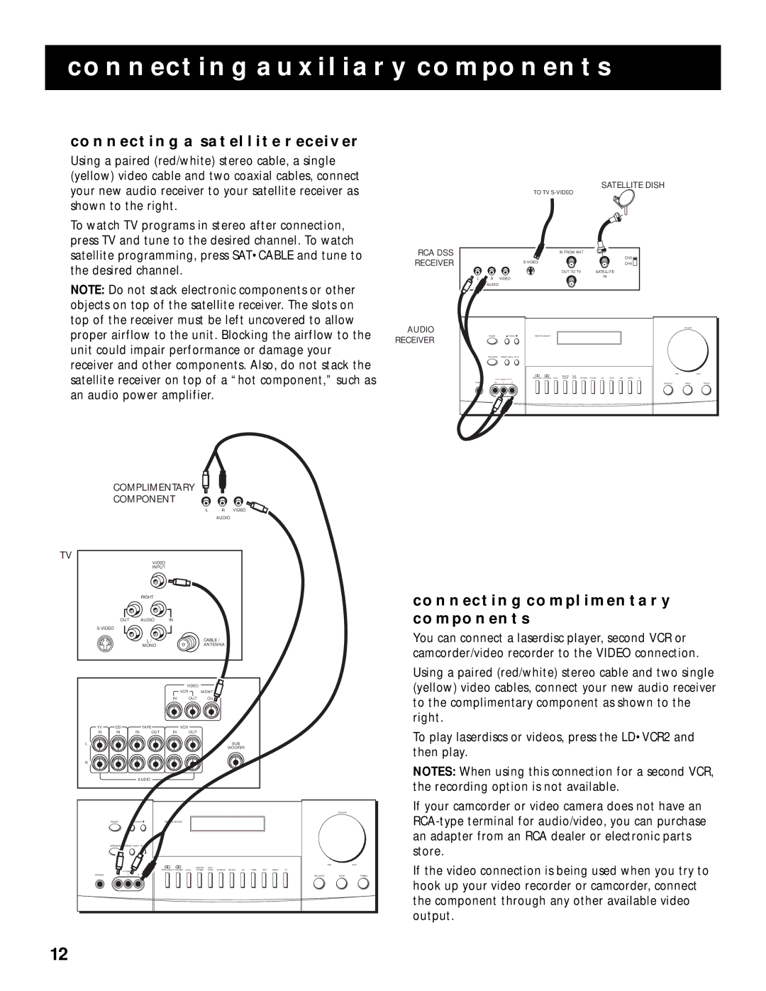 RCA RV-9968, RV-9978 manual Connecting a Satellite Receiver, Connecting Complimentary Components 