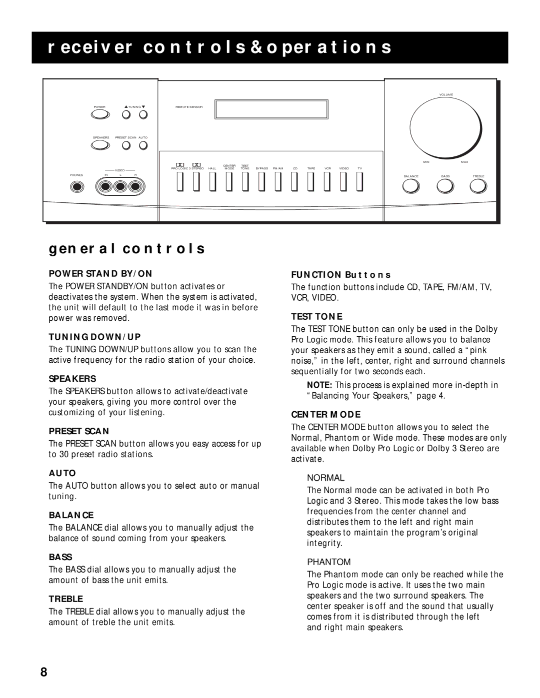 RCA RV-9968, RV-9978 manual Receiver Controls & Operations, General Controls 