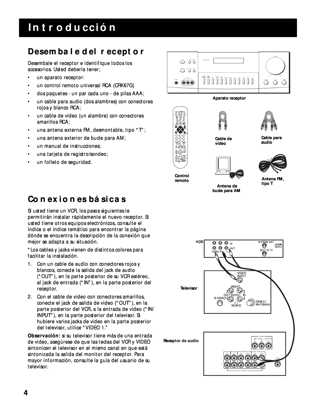RCA RV-9968, RV-9978 manual Introducción, Desembale Del Receptor, Conexiones Básicas 