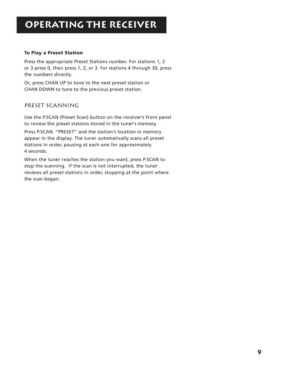 RCA RV3693 manual Preset Scanning, To Play a Preset Station 