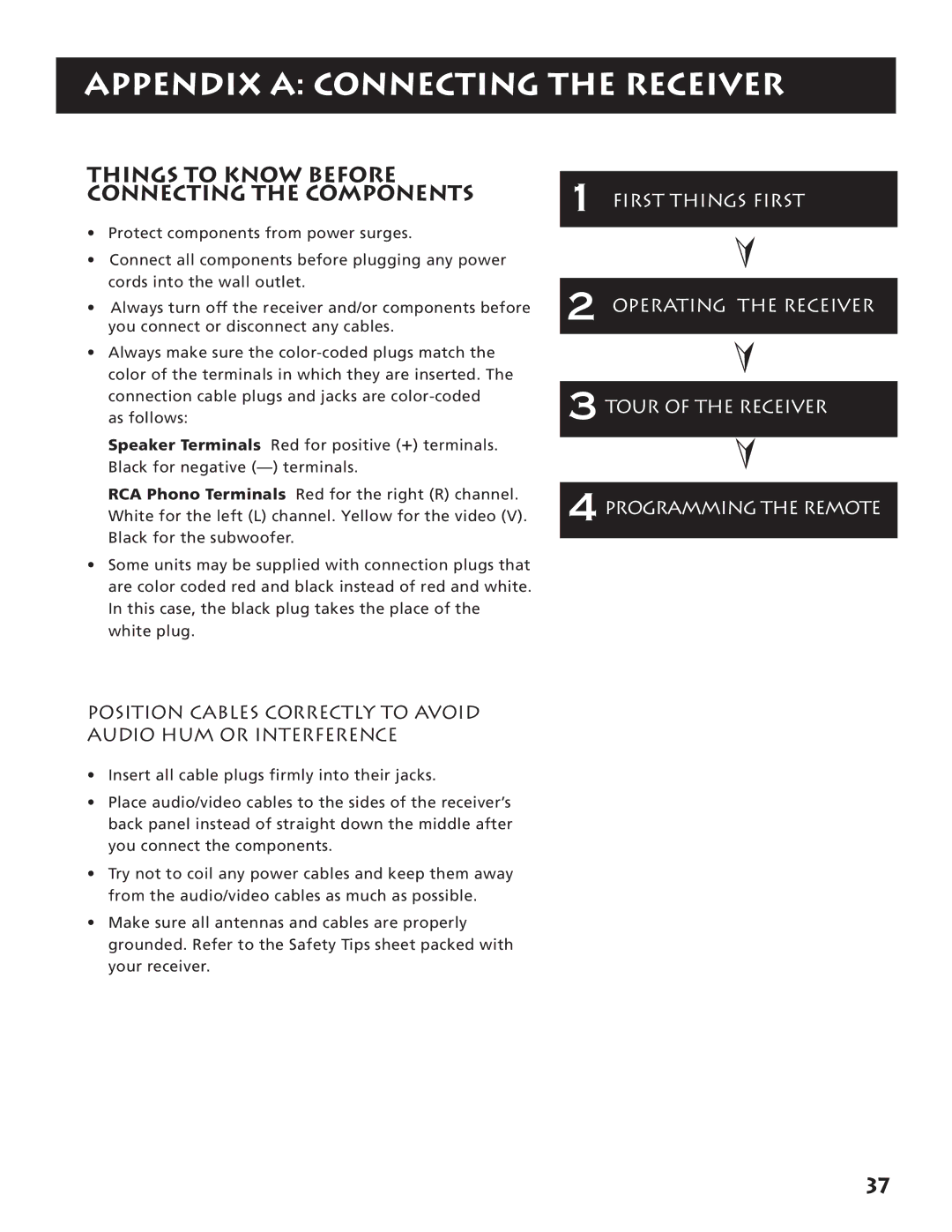 RCA RV3693 manual Appendix a Connecting the Receiver, Things to Know Before Connecting the Components 