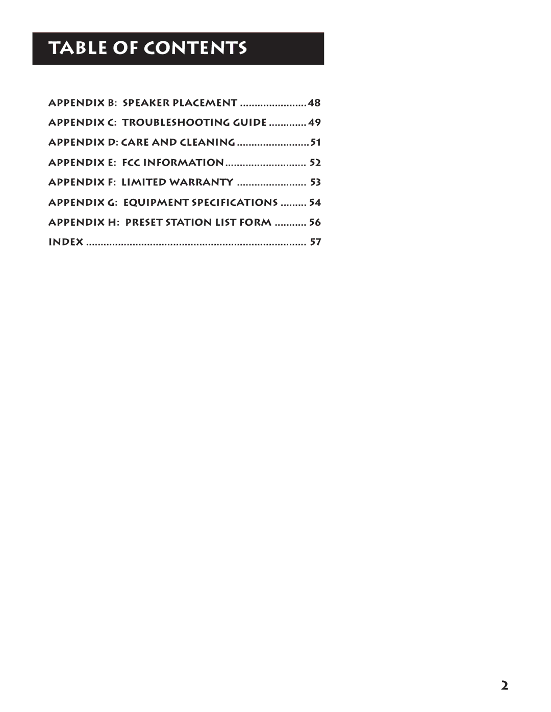 RCA RV3693 manual Table of Contents 