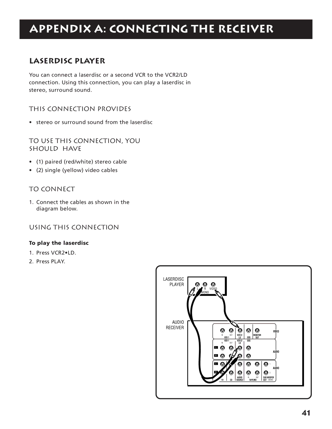 RCA RV3693 manual Laserdisc Player, To play the laserdisc 