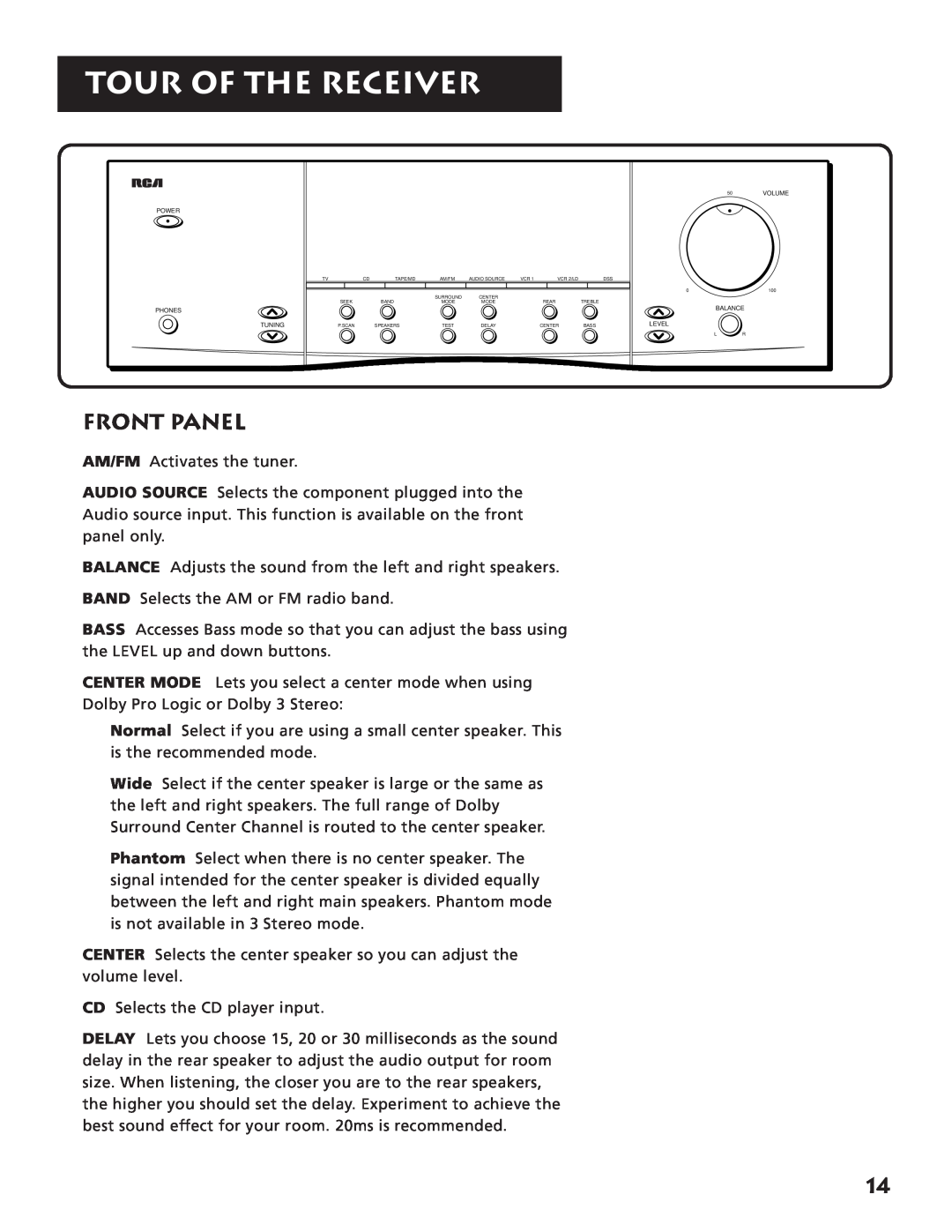 RCA RV3693 manual Front Panel, Tour Of The Receiver 