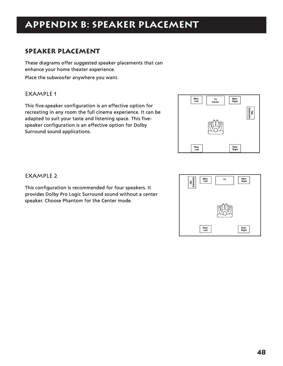 RCA RV3693 manual Appendix B Speaker Placement 