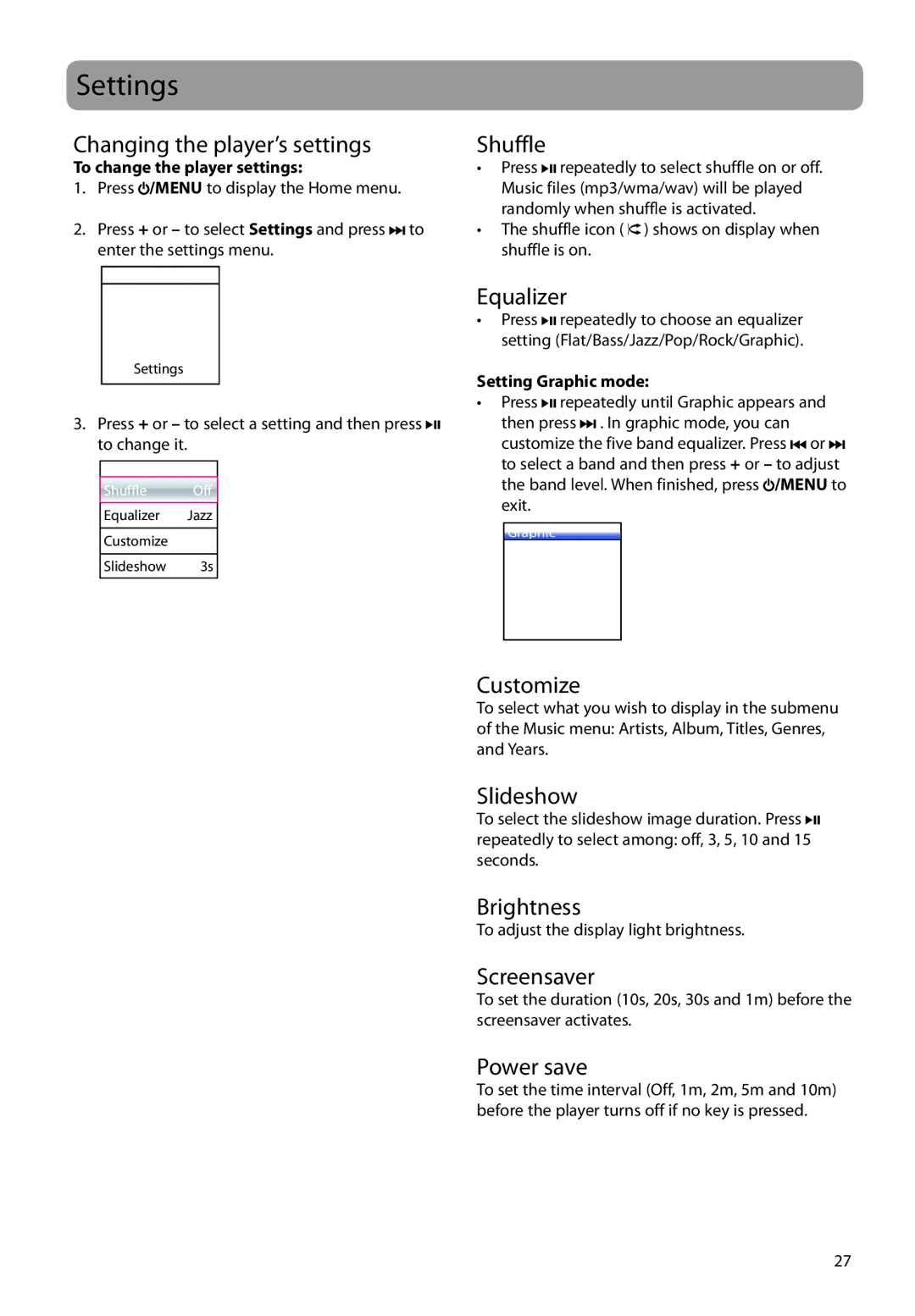 RCA S2204, S2202, SC2204, SC2202 user manual Settings 